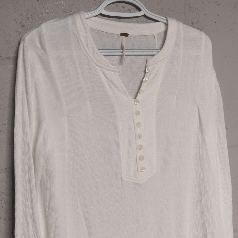 Free People Your Girl Button-Front Tunic Top Dress In Ivory Size XS, Bohemian - Picture 4 of 7